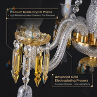 Lustre en cristal à 8 lumières avec abat-jour en tissu, télécommande réglable 3 couleurs pour salon, hôtel
