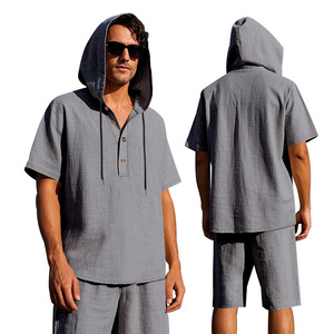 <span class=keywords><strong>Camicia</strong></span> estiva da <span class=keywords><strong>uomo</strong></span> in cotone Casual a maniche corte pantaloncini da spiaggia abito di <span class=keywords><strong>lino</strong></span> con cappuccio camicie <span class=keywords><strong>e</strong></span> <span class=keywords><strong>pantaloni</strong></span> corti - Product Image 5