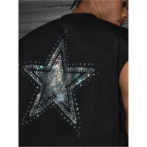 FOXA Men's <b>Rhinestone</b> Star <b>Crop</b> Tank <b>Top</b> Crewneck Cap Sleeve Vest Muscle <b>Tops</b> Streetwear - Product Image 4