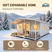 Maison conteneur extensible entièrement équipée de 30 pieds, bureau préfabriqué, salle de bain, porte coulissante, bâtiment portable au design contemporain