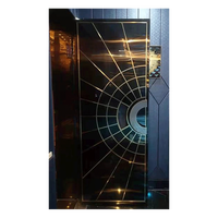 Porte d'entrée principale double en acier noir et or brillant de luxe pour boîte de nuit et bar KTV