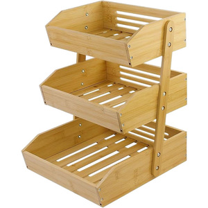Three Tier Wooden Storage Rack 3 Floors Multifunctional Kitchen Fruit <b>Vegetable</b> Bread Snack Organizer <b>Standing</b> Type - Product Image 3