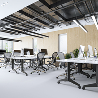 Table de formation professionnelle moderne en acier OMNI avec plateau rabattable, panneau de modération, roulettes réglables, pliable, certifiée BIFMA pour bureau
