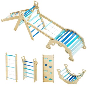Estructura de juego de madera para escalar en interiores para niños de 4 a 6 años con escalera y puente de cuerda - Product Image 5