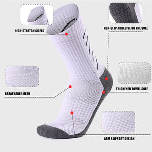 Adult Men Sports <b>Socks</b> Polyester Cotton – Thickened Towel Bottom Sweat-Absorbent Mid Tube Dotted Non-Slip Grip Football <b>Socks</b> - Product Image 3