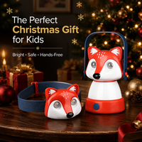 Lampe de camping LED portable en plastique pour enfants, motif petit raton laveur et renard, à suspendre pour tente et jeunes enfants