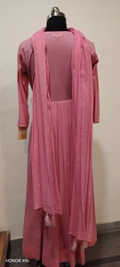 Vestido Maxi Rosa con Cuello en V, Manga Tres Cuartos, Estilo Cruzado, Holgado, Informal, de Algodón Tejido, Color Sólido, con Detalle de Borlas, para Todas las Temporadas - Product Image 2