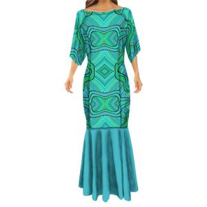 High Quality <strong>Custom</strong> Milk Silk Tapa Printed Off the Shoulder Fishtail Mermaid <strong>Dresses</strong> Papua New Guinea Plus Size Women Clothing - Product Image 5
