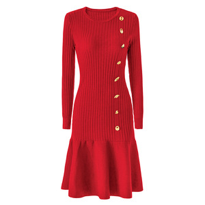 Abito Mini <span class=keywords><strong>in</strong></span> <span class=keywords><strong>Maglia</strong></span> a Costine a <span class=keywords><strong>Maniche</strong></span> <span class=keywords><strong>Lunghe</strong></span> con Scollo a O, Modellante <span class=keywords><strong>in</strong></span> Vita, Vestibilità Slim, Bottoni Dorati Laterali, Patchwork, alla Moda da Donna - Product Image 3