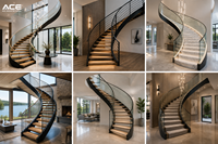 Marche en spirale, marches en verre trempé et bande en bois, escalier en spirale, nouveauté, livraison gratuite