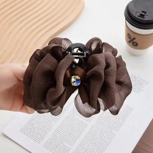 Élégante pince à cheveux marron avec nœud et strass, pince à griffes superposée de 12 cm pour femme, usage quotidien - Product Image 1