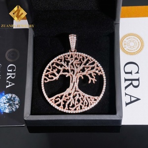 Pendentif Arbre Hip Hop en Argent Sterling 925 avec Moissanite VVS, Plaqué Or Rose, Forme Ronde, Idée Cadeau Unisexe - Product Image 2