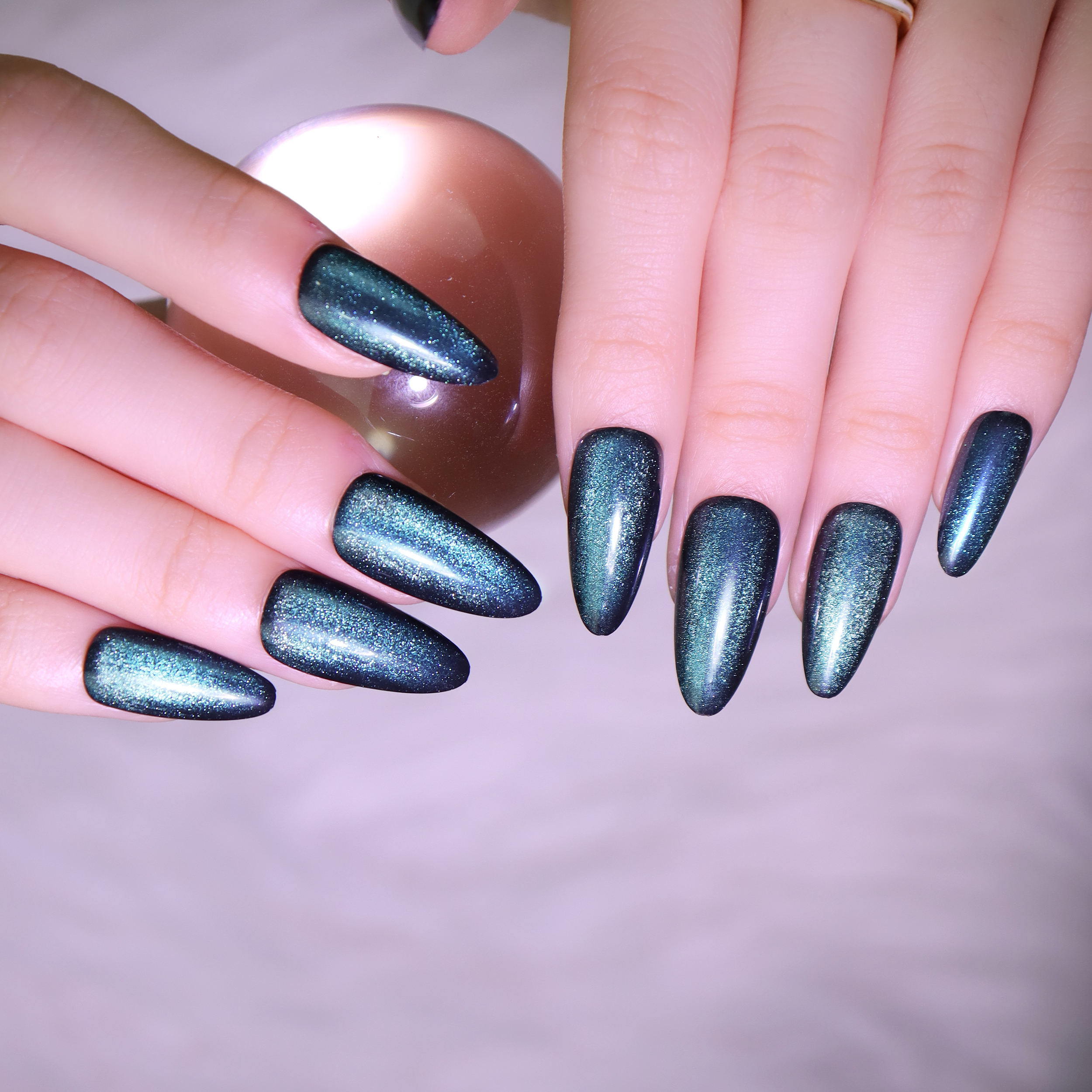 AIERFEI Velvety Shiny Cat Eye Nails Long Almond False Nails Tips OEM Private Label Women Nail Tips Gel Polish Effect