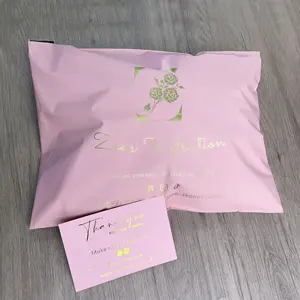 Bolsas biodegradables de 30x40cm con estampado Rosa mate y logotipo de lámina dorada, bolsas de envío personalizadas, bolsas de correo de polietileno, bolsas de mensajería para paquete de ropa