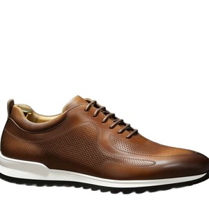 Chaussures décontractées pour hommes en cuir véritable à lacets, bout rond, semelle extérieure en caoutchouc respirante, toutes saisons - Product Image 5