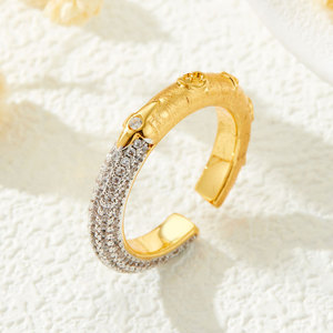 Two Tone Gold Brushed Open <b>Ring</b> Half Circle Micro Paved Zircon Adjustable For Women Index <b>Finger</b> - Product Image 4