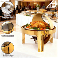 Matériel hôtelier : Réchaud de buffet de luxe en acier inoxydable 6L, chauffe-plats rond doré à couvercle roulant, ensemble pour restaurants et événements