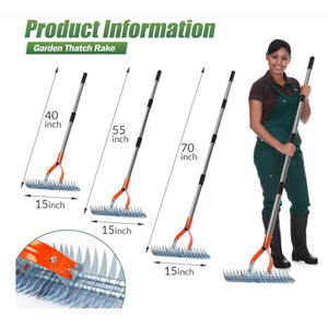 Râteau à paillis détachable 1,7 m, manche métallique 4 sections, outil de désherbage pour gazon, en acier au carbone thermolaqué, 20 dents - Product Image 6