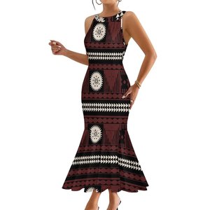 Abito da Sirena Samoana, Abbigliamento Tribale Polinesiano, Tessuto Tapa Masi, Design Tribale Fidziano, Abito Senza Maniche a Coda di Pesce - Product Image 5