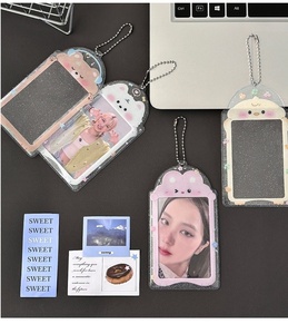 Porte-cartes personnalisé Kpop transparent avec paillettes, mignon, grenouille, <span class=keywords><strong>pingouin</strong></span>, 3 pouces, PVC, pour étudiantes, cœur, petit porte-cartes, rangement de cartes aléatoires. - Product Image 2