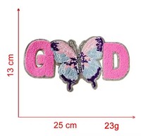 En gros, Patch brodé thermocollant 25 cm en chenille pailletée, motif Dieu Papillon, pour vêtement