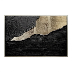 Pintura al Óleo Abstracta Original en Negro y Beige sobre Lienzo, Arte Mural Moderno Hecho a Mano, Cuadro Decorativo Enmarcado para el Hogar - Product Image 4
