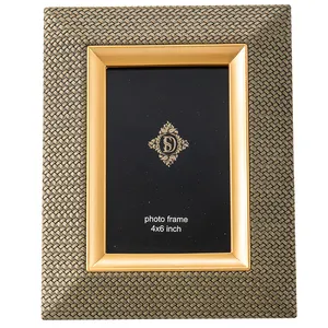 Light Luxury Metal Photo Frame Hotel/living Room Desktop Creative Household Gray Leather Photo Frame Wedding Photo Frame