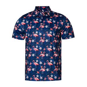 Men's <b>Flamingo</b> Print Polo <b>Shirt</b> 88% Polyester 12% Spandex Tropical Hawaiian Golf <b>Shirt</b> Quick Dry Casual Summer Apparel - Product Image 2