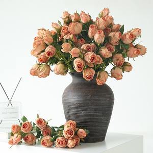 Fleurs artificielles vintage en soie à plusieurs têtes, effet brûlé, haute simulation, pour décorations de mariage, de maison et accessoires de photographie - Product Image 3