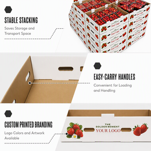8 paquets de boîtes en carton ondulé pour baies, avec logo personnalisé, pour myrtilles, fraises, fruits, avec poignées, vente en gros - Product Image 3