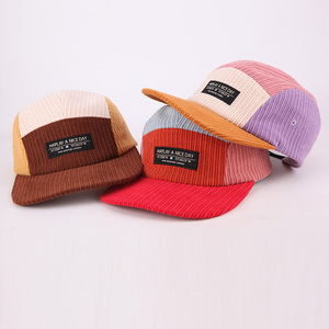Casquettes 5 panneaux vierges personnalisables en gros, avec étiquette tissée et broderie, en velours côtelé lavé, pour le <span class=keywords><strong>camping</strong></span> - Product Image 1
