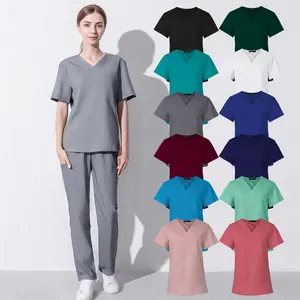 Unisex Medical Hospital Scrub Sets Embossed Digital Print Woven Tops And Pants Comfortable Nurse And Doctor Workwear For Spa