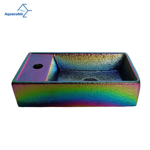 تزجيج معدني مستوحى من البراكين مع خطوط نارية مستطيلة حوض سيراميك - Product Image 4