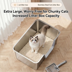 <span class=keywords><strong>Bac</strong></span> à litière pour chat rectangulaire en acier inoxydable, grande capacité, facile à nettoyer, anti-éclaboussures, design ouvert - Product Image 1