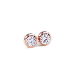 <b>Stud</b> <b>Earrings</b> 6Mm Rose Gold Round Zircon Bezel Setting Stainless Steel Fashion Jewelry - Product Image 2