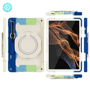 Free Sample 3 In 1 Protection Silicone Tablet Case Cover For Samsung S8 Ultra With Rotatable Turntable With Pen Slot