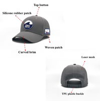 Casquettes de baseball perforées de trou de coupe de logo de patch de silicone de 6 panneaux personnalisés unisexes à bas prix avec l'écusson tissé