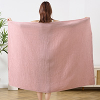 Couverture gaufrée en mousseline de coton pur pour adulte, couleur unie, pour canapé, pique-nique, 100x150cm, douce et confortable, quatre saisons, moderne