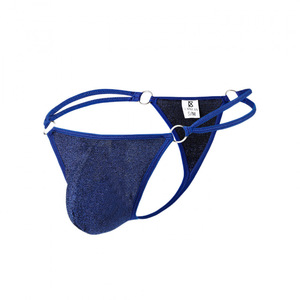 <span class=keywords><strong>String</strong></span> G pour <span class=keywords><strong>homme</strong></span> sexy, bleu métallisé scintillant, avec logo personnalisé, fabrication OEM, taille basse, extensible, pochette 3D et anneaux métalliques, pour la nuit - Product Image 1