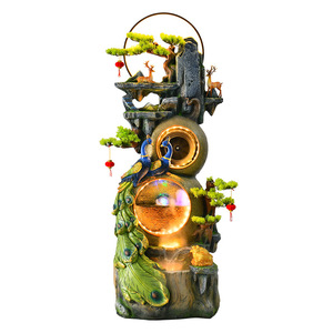 Chinese Style Water Fountain Peacock Gourd Design <b>Cement</b> Composite Water Resistant 53x35x146cm for Living Room Feng Shui - Product Image 5