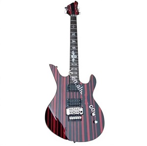 Guitare électrique à 6 cordes à rayures-couleur noir et rouge - Product Image 1