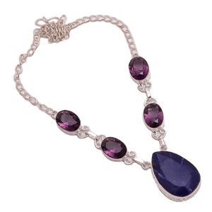 Solid 925 Sterling <b>Silver</b> <b>Necklace</b>, Natural Lapis Amethyst Garnet Quartz Gemstone Jewelry, Customized <b>Silver</b> <b>Necklace</b> - Product Image 1