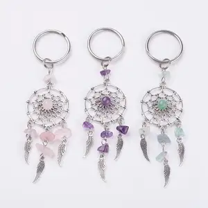 Natural Crystal Gravel Alloy Dream Catcher Metal Key Chain Dream Catch Tassel Pendant DIY Key Ring