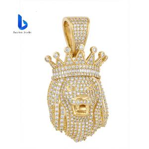 Hip Hop 18 Ayar Saf Altın Aslan Başı Kolye Ucu Seti, Laboratuvarda Yetiştirilmiş Elmaslarla Süslü, Erkekler İçin Lüks Mücevher Hediyesi - Product Image 3