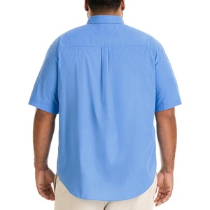 Men's <b>Big</b> Tall Stand Collar Check Shirt 100% Cotton Breathable Button Custom Logo Wrinkle Free Short Sleeve Summer Vacation - Product Image 3