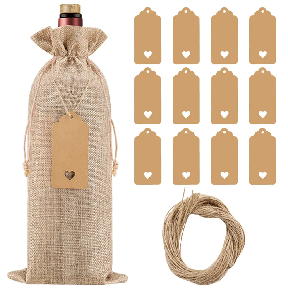 クラシックボトルワイン用の再利用可能な黄麻布巾着袋バルクカスタムデザインワインギフトストレージの黄麻布巾着袋
