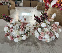 Boule de fleurs artificielle blanche et rose en gros PPS pour centre de table de mariage et décoration d'événements