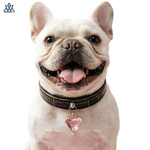Collier pour chien Wangwuwu noir et or, réglable, en cuir PU, avec pendentif cœur en cristal, pour petites races, style élégant - Product Image 2