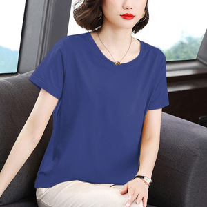 Women's Round Neck Short Sleeve T-Shirt <b>Khaki</b> Cotton Knitted Breathable Loose Fit Summer Casual <b>Top</b> - Product Image 4