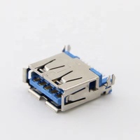 Connecteur USB 3.0 Type A Femelle 9 Broches Montage Central SMT Angle Droit pour PCB 2A 30V Contact en Alliage de Cuivre Isolateur Bleu